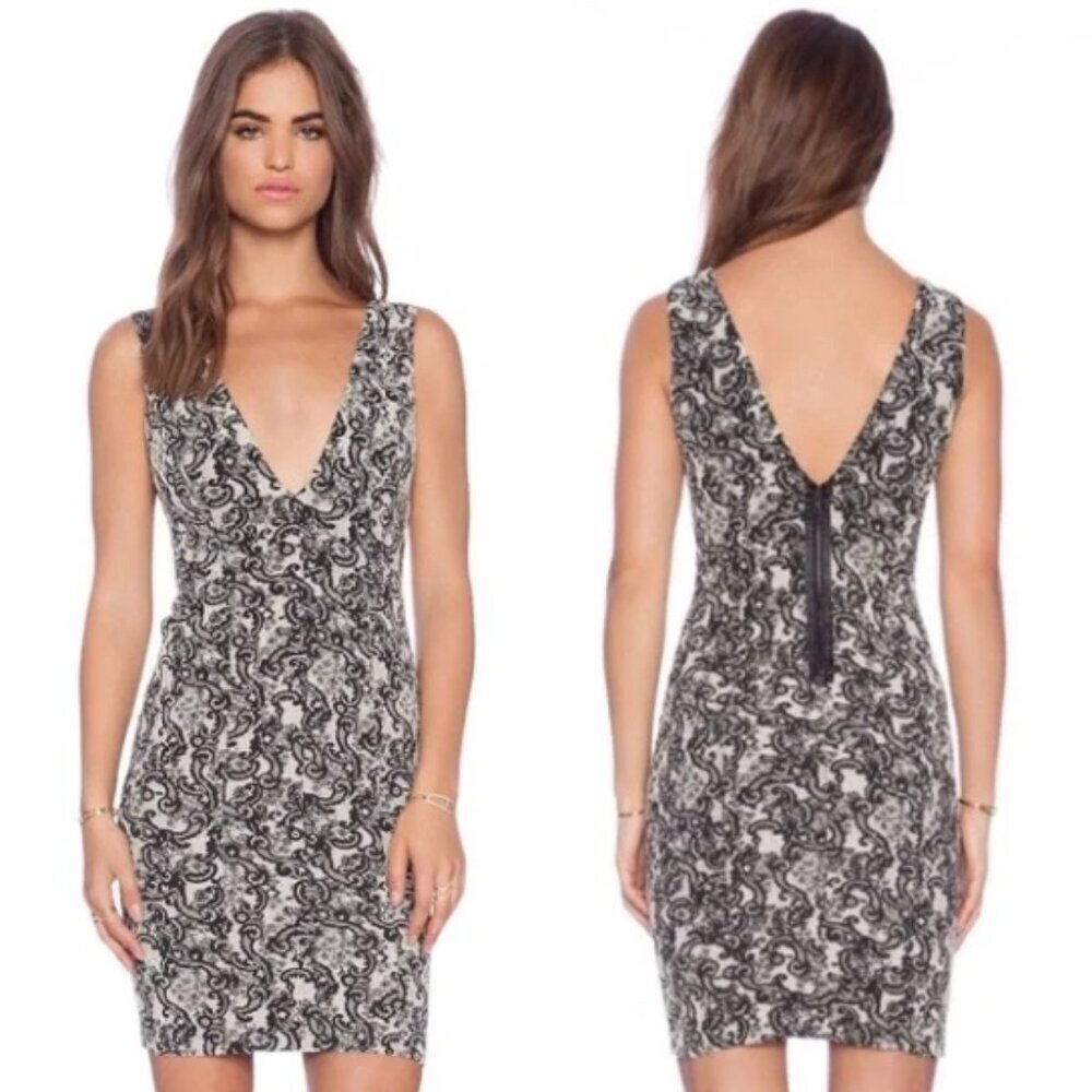Alice + Olivia Valerie Bodycon Dress Black White Jacquard Mini Size 4 Women's